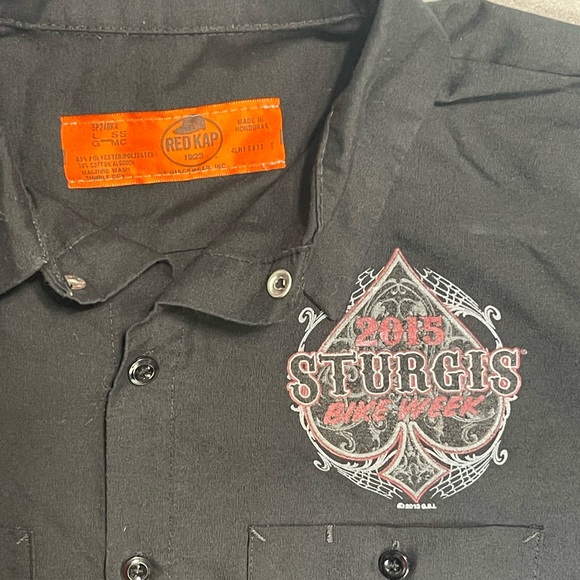 2015 STURGIS Bike Week Red Cap Motorcycle Short Sleeve Black Shirt Size Large - Picture 2 of 7